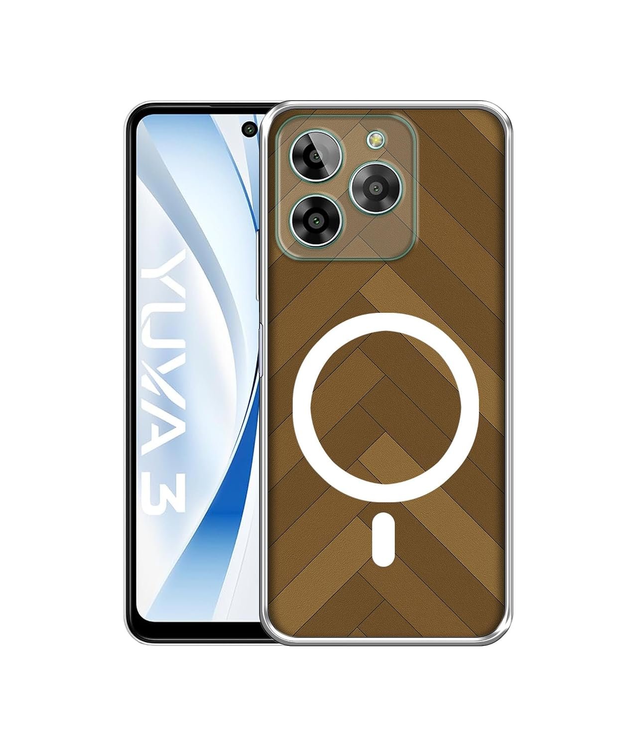 Case Cover for Lava Yuva 3 4G Wooden Herringbone Magnetic Ring Design (Not Magnetic Compatible) | UV Printed Soft TPU Shockproof Back Case for Lava Yuva 3 4G