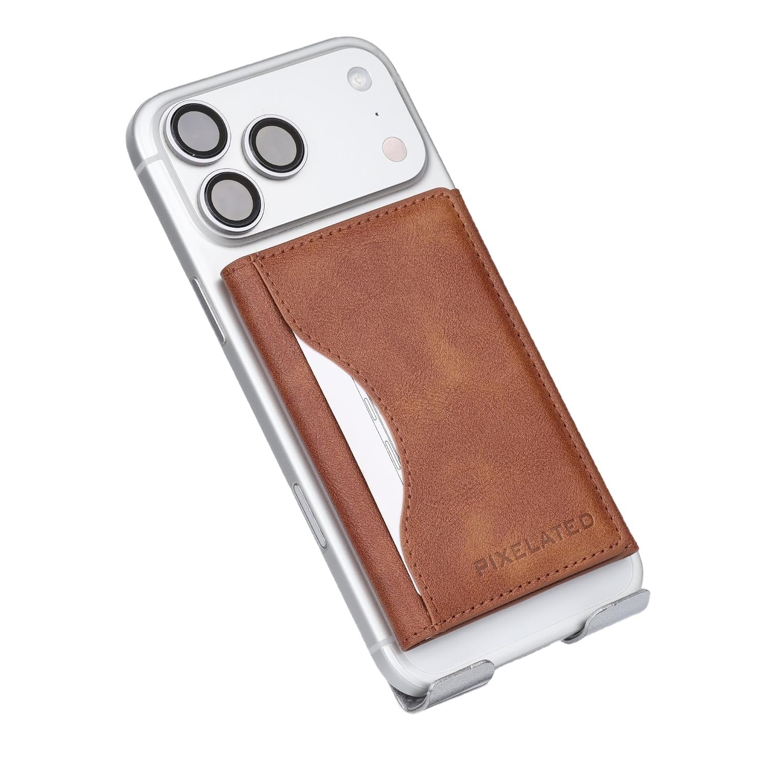 Pixelated Magnetic Wallet Card Holder for iPhone 16/15/14/13/12, Brown
