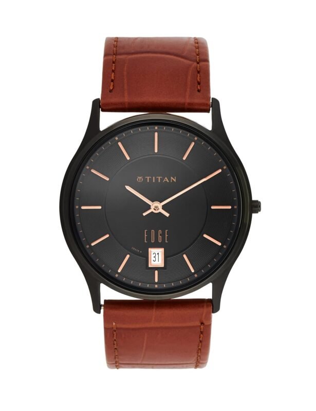 Titan Edge Analog Black Dial Men's Watch-NN1683NL01/NP1683NL01 Genuine Leather, Black Strap