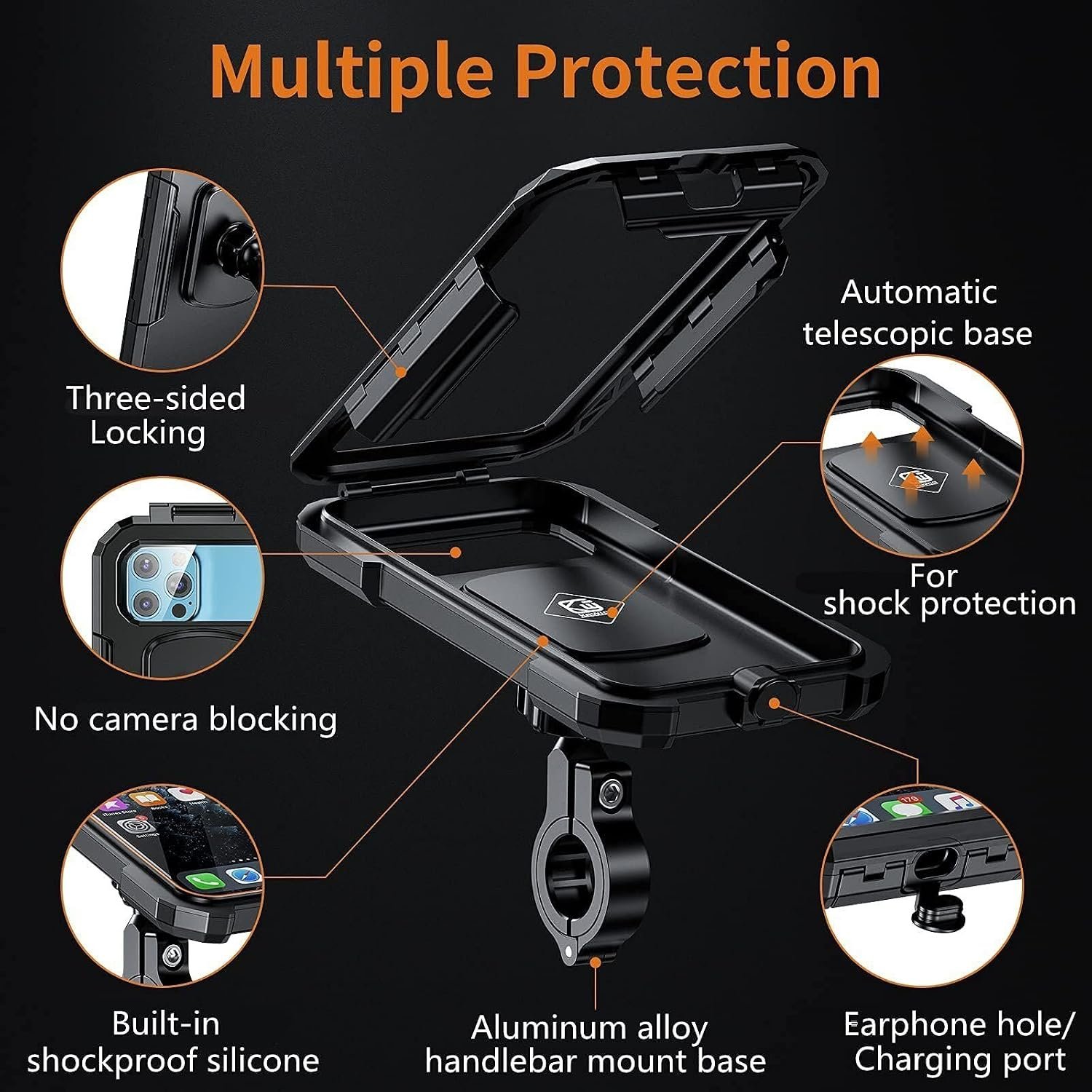 Apeak Bike Phone Mount Waterproof Cell Phone Holder 360 Rotation Motorcycle Smartphone Case Universal Bicycle Handlebar Sensitive Touch Screen Fit Below 4-7.2 Inches Smartphone (Black)