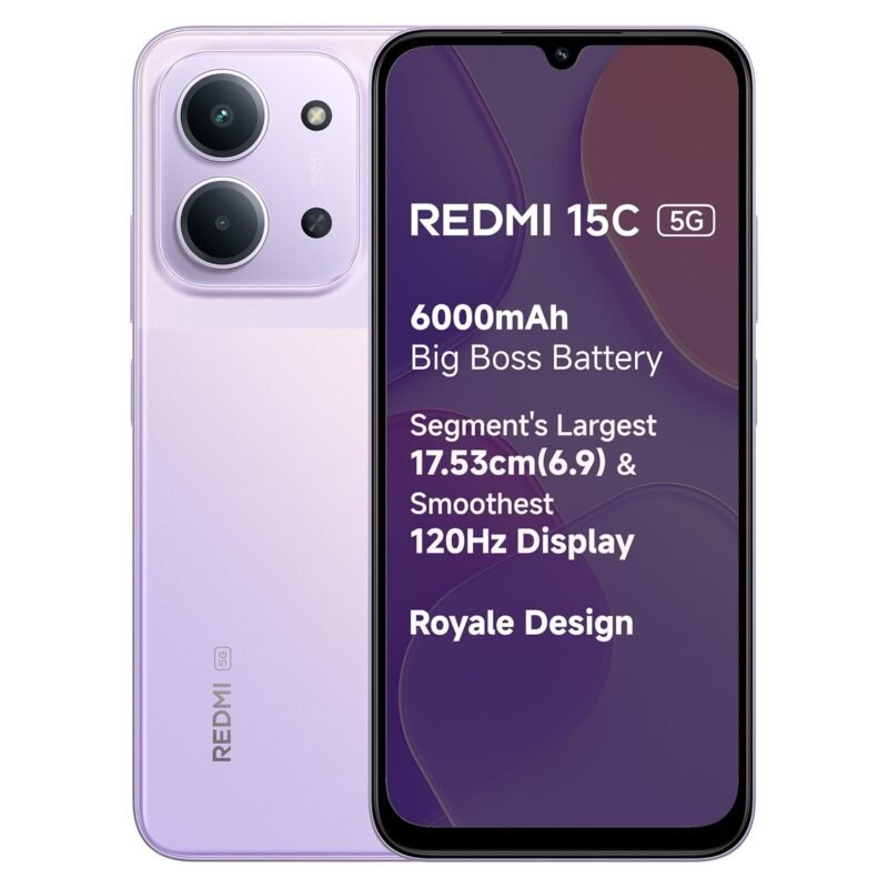 Redmi 15C 5G Prime Edition Dusk Purple 6GB + 128GB | Massive 6000mAh Battery | Segment's Largest 17.53cm Display Up to 120Hz | MediaTek Dimensity 6300 | 33W Fast Charging | 50MP AI Dual Camera