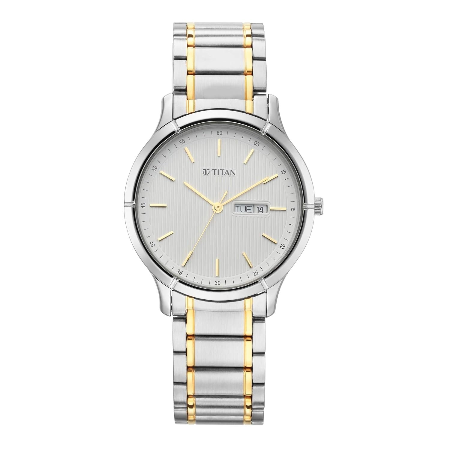 Titan Lagan Quartz Analog with Day and Date White Dial Two Toned Silver and Gold Metal Strap Watch for Men - NT1775BM02