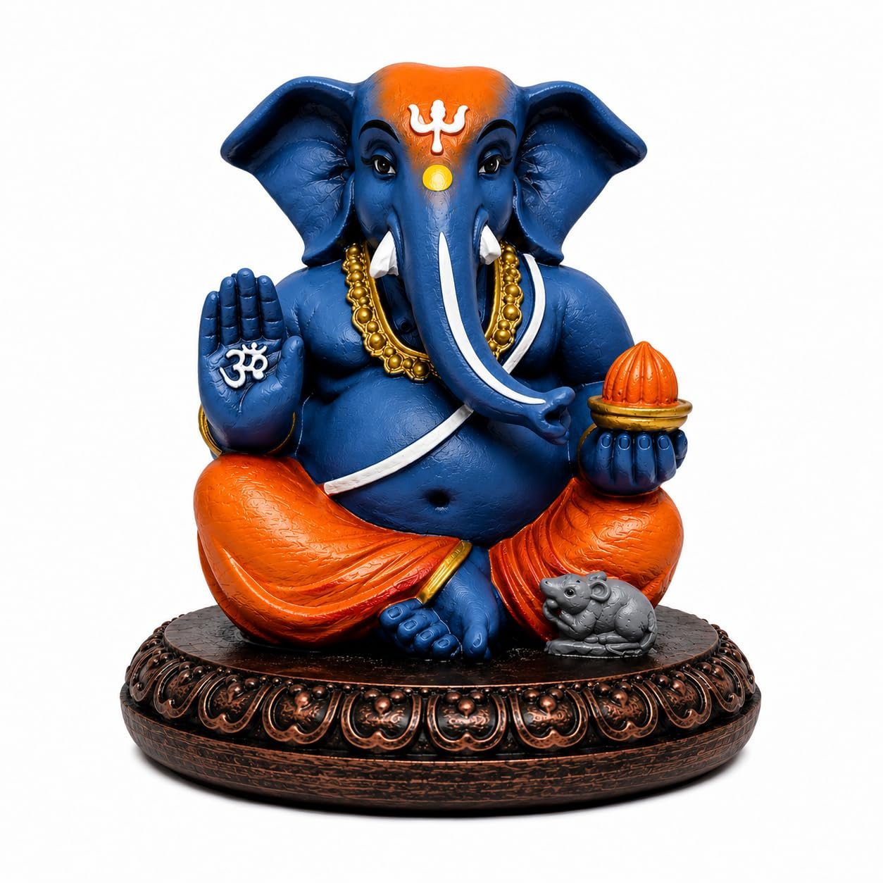 Lord Ganesha Idol with Mouse | 4 Inch Matt Finish Resin Murti | Blue & Orange | for Home, Office, Car Dashboard & Gifting