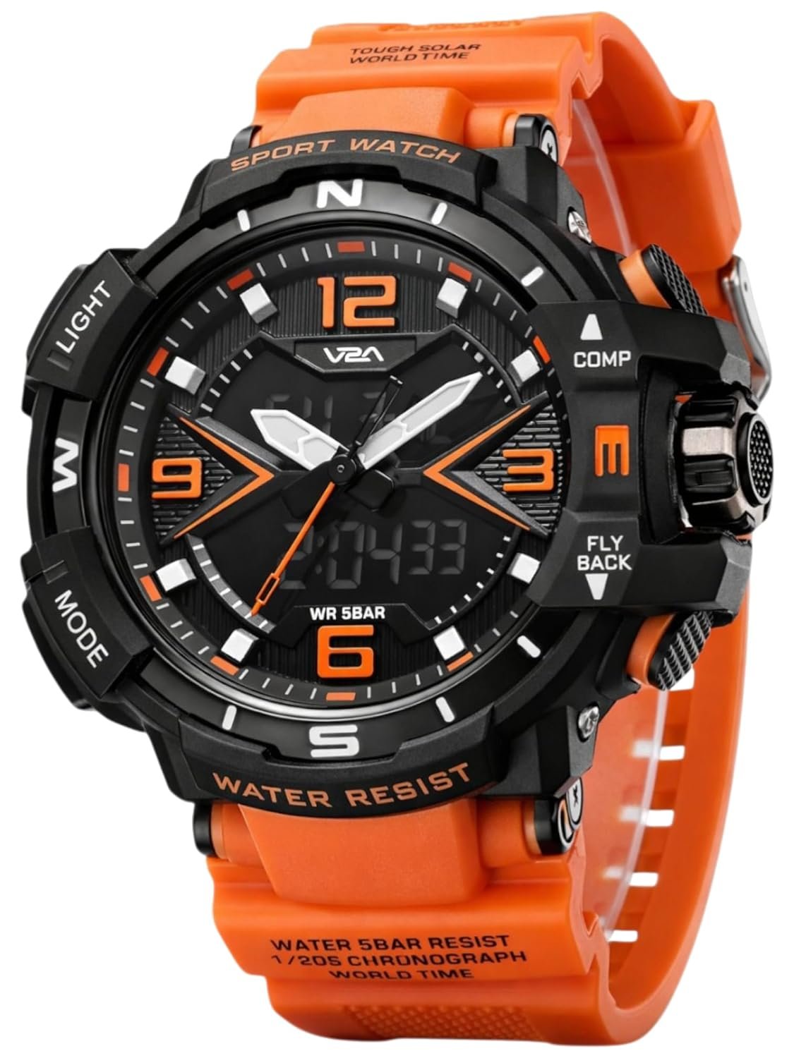 V2A Stryke 50mm Analog Digital Watch for Men | Red X Tactical Dial Design | Alarm Stopwatch Backlight Day Date | Rugged Sports Watch with TPU Strap | 50M Water Resistant | Gift for Mens