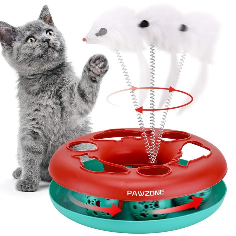 Pawzone Interactive Cat Toys Roller, Spring Cat Toys with Catnip, Kitten Tracks, Pet Toy with Moving Balls Teaser Mouse Exercise