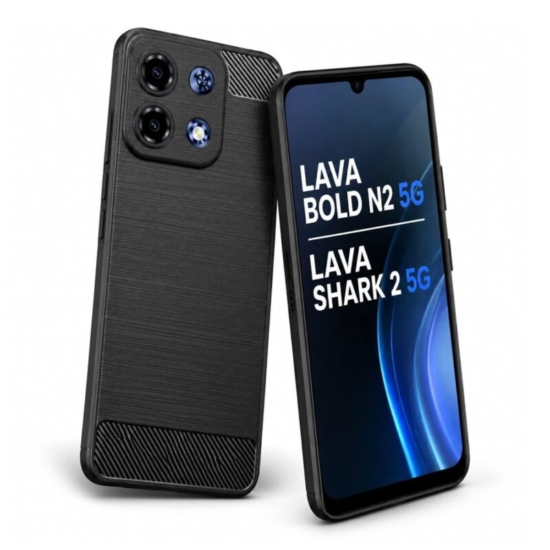 Carbon Fiber Armor Back Cover for Lava Shark 2 5G | Lava Bold N2 5G | Hybrid Shockproof Rugged Protection | Matte Finish Soft Flexible TPU Case (Black)