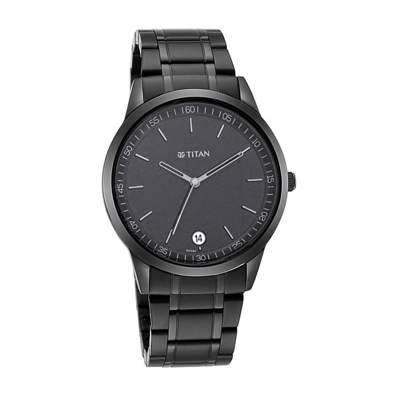 Titan Minimalist Quartz Analog with Date Black Dial Black Metal Strap Watch For Men - NT1806NM01