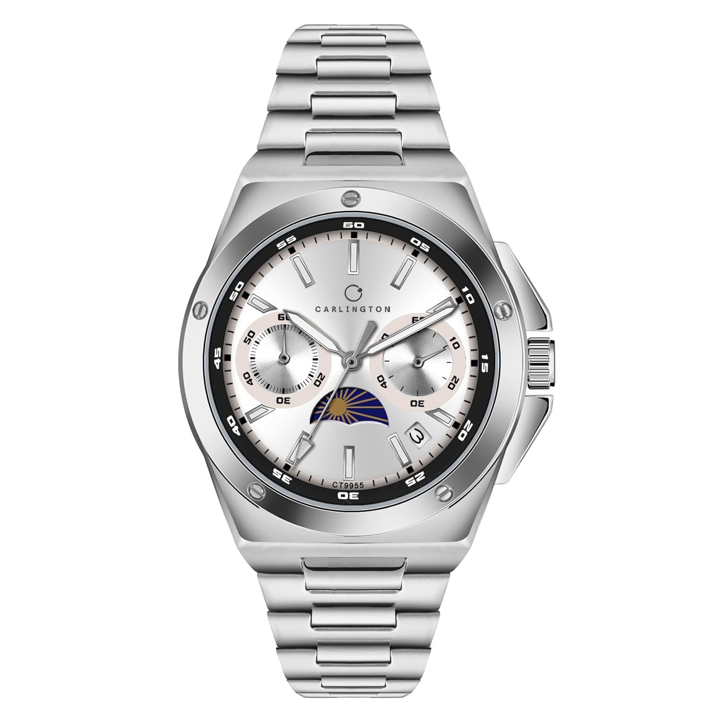 Carlington Legacy Series Analog Wrist Watches with Chronograph & Elegant Moon Phase Dial for Men - CT 9955