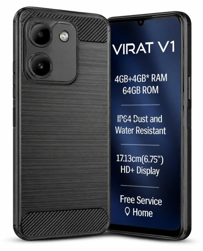 Ultimate Black Armor Back Cover Case for Lava Virat V1 4G | Lava Smart 4 Plus 4G; Sleek, Stylish, and Unbeatable Protection | Carbon Fiber Rugged Armour (Black).