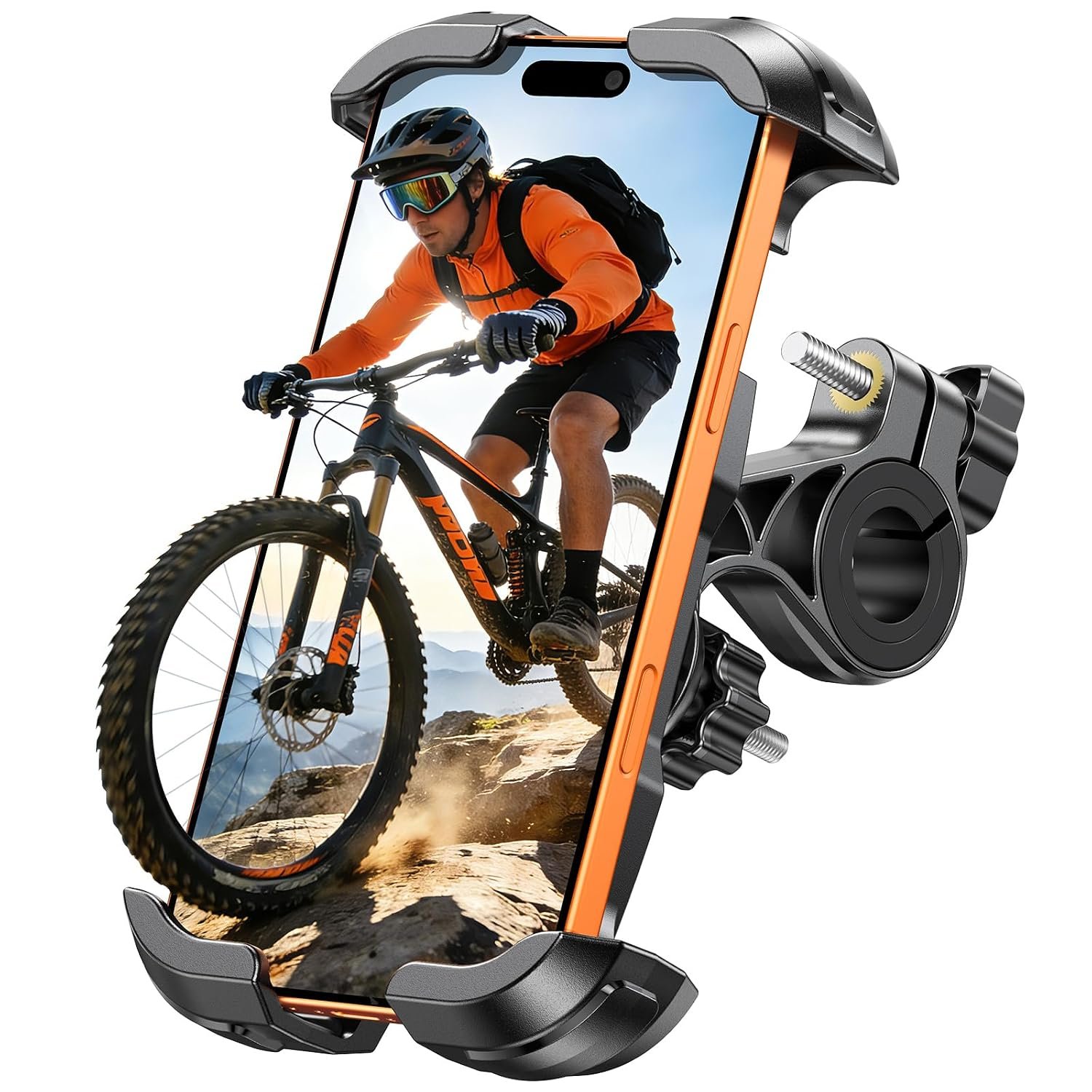 Zewdov Bike Phone Holder Mount, [Upgraded Reinforced Clamp] Motorcycle Phone Mount with Secure Lock, Universal 360° Rotatable Bike Phone Mount Compatible with iPhone 16 Pro Max/15/S24, 4.7-6.9’’ Phone