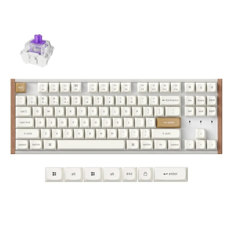 Keychron K8 HE TKL Wireless Bluetooth 2.4G Wired Triple Mode Hot Swappable Hall Effect Keyboard with QMK VIA Aluminum+Wood Frame Rapid Trigger for Mac Windows Linux-White