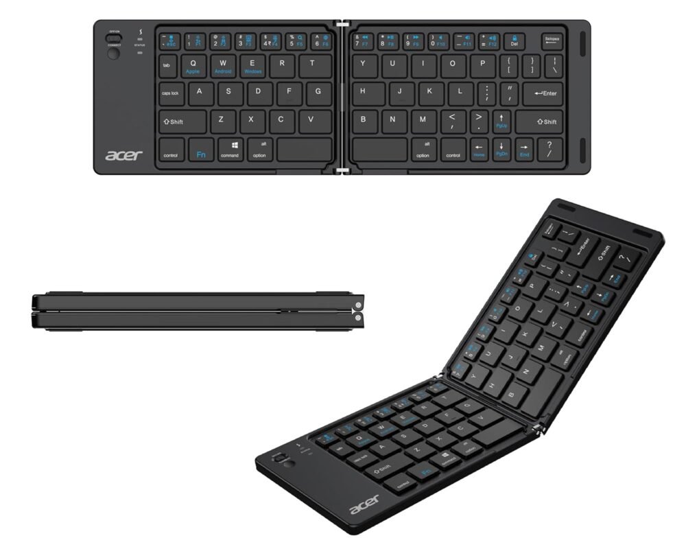 Acer MiniFold Foldable Bluetooth Keyboard, Ultra Portable 66-Key Wireless Keyboard, Bluetooth 5.0, Rechargeable Battery, Type-C Charging, 150mAh Battery, for Windows, Android, iOS, Tablets & Laptops