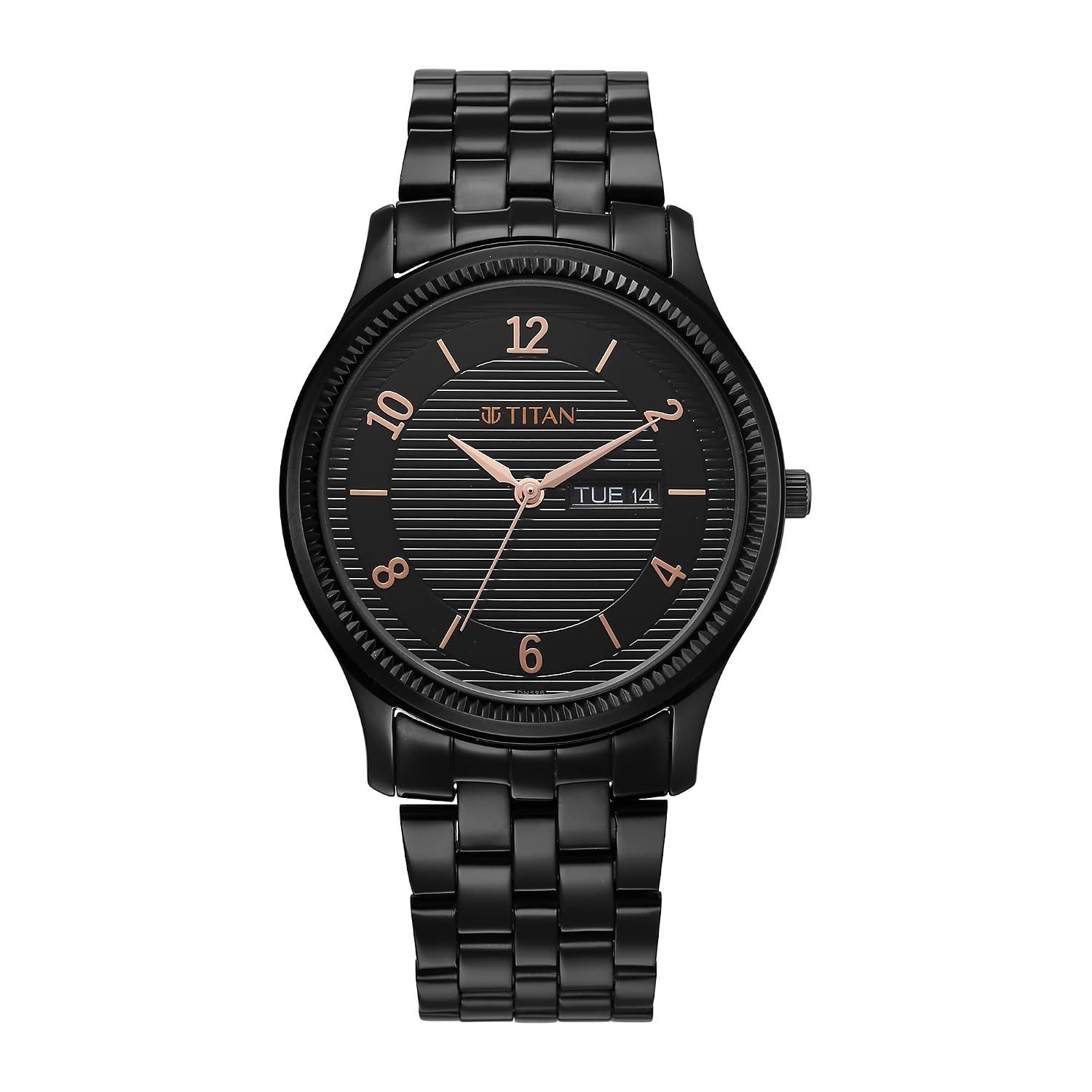 Titan Karishma Quartz Analog with Day & Date Black Dial Black Stainless Steel Strap Watch for Men - NT1824NM01
