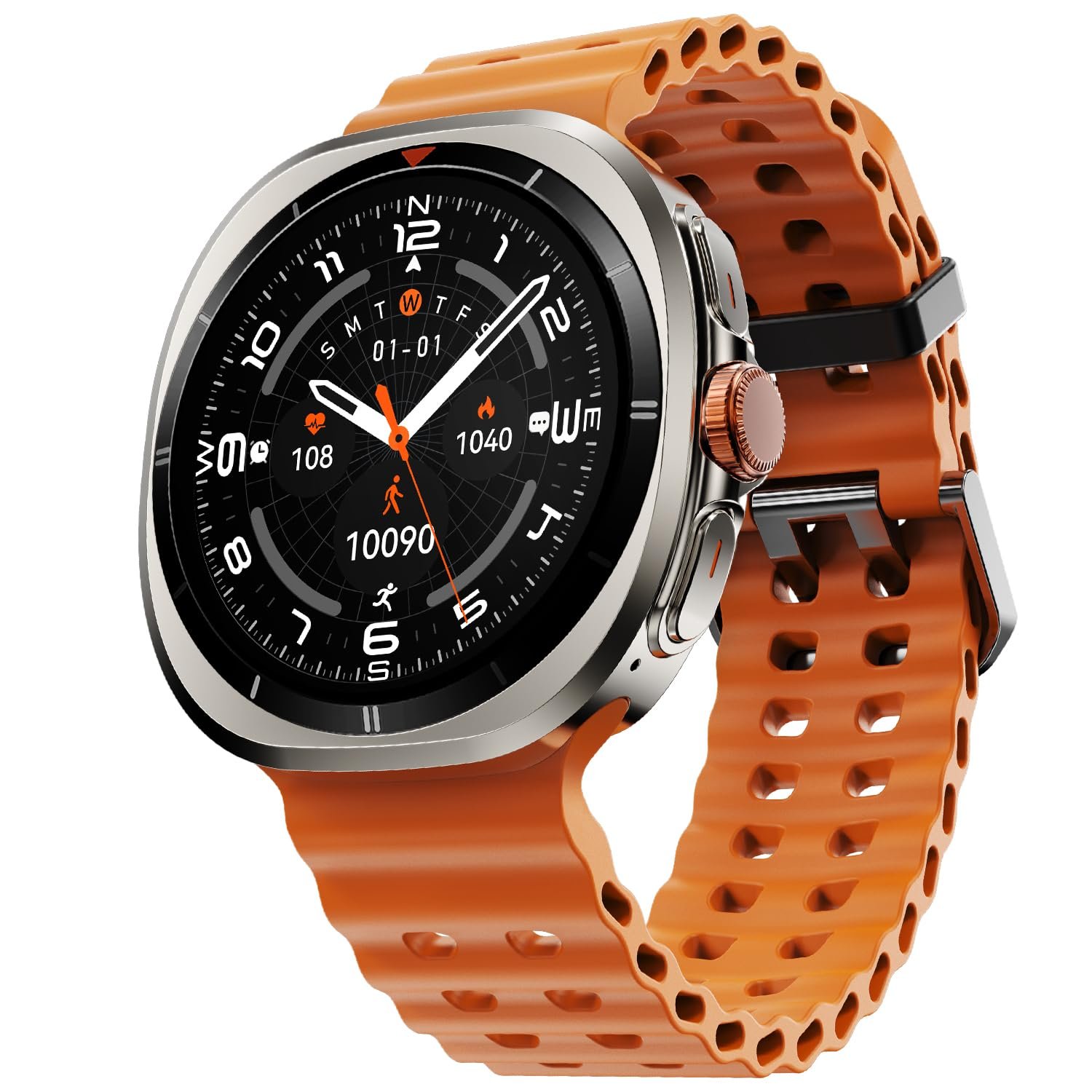 Fire-Boltt Axiom Round Smart Watch 1.43" Super AMOLED Display with Always-On Mode, Bluetooth Calling, Rotating Crown, SPO2 & Heart Rate Monitor, IP67 Waterproof Silicone Smartwatch for Men - Orange