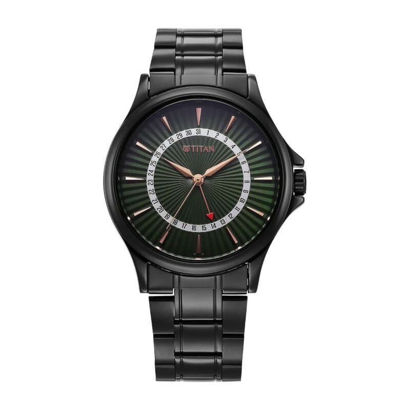 Titan Karishma Quartz Analog with Date Green Dial Stainless Steel Strap Watch for Men