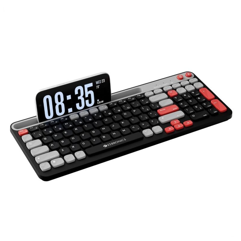 Zebronics Keypad X3 Wireless Keyboard, 102 Keys, 12 Multimedia Keys, 2.4GHz + BT, UV Coated Keycaps, Mobile & Tablet Holder, ₹ Rupee Key, Retractable Stand, USB Nano Receiver (Midnight Black)