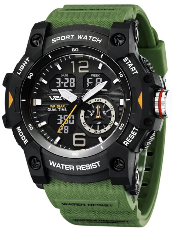 V2A Stryke 50mm Analog Digital Watch for Men | Rugged Guard Bezel Design | Alarm Stopwatch Backlight | TPU Sport Strap | 50M Water Resistant Outdoor Watch | Gift for Mens