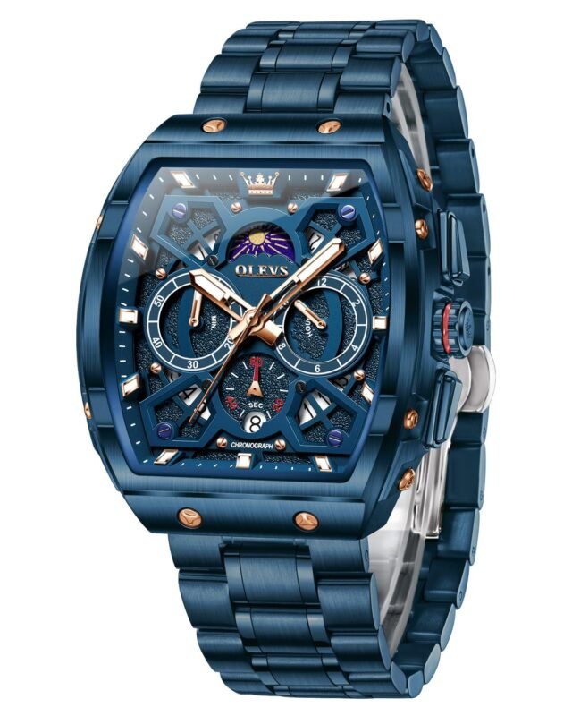 OLEVS Watch for Men Chronograph Analog Quartz Original Stylish Mens Watches 3ATM Waterproof Square Large Dial Branded Wrist Watch for Man