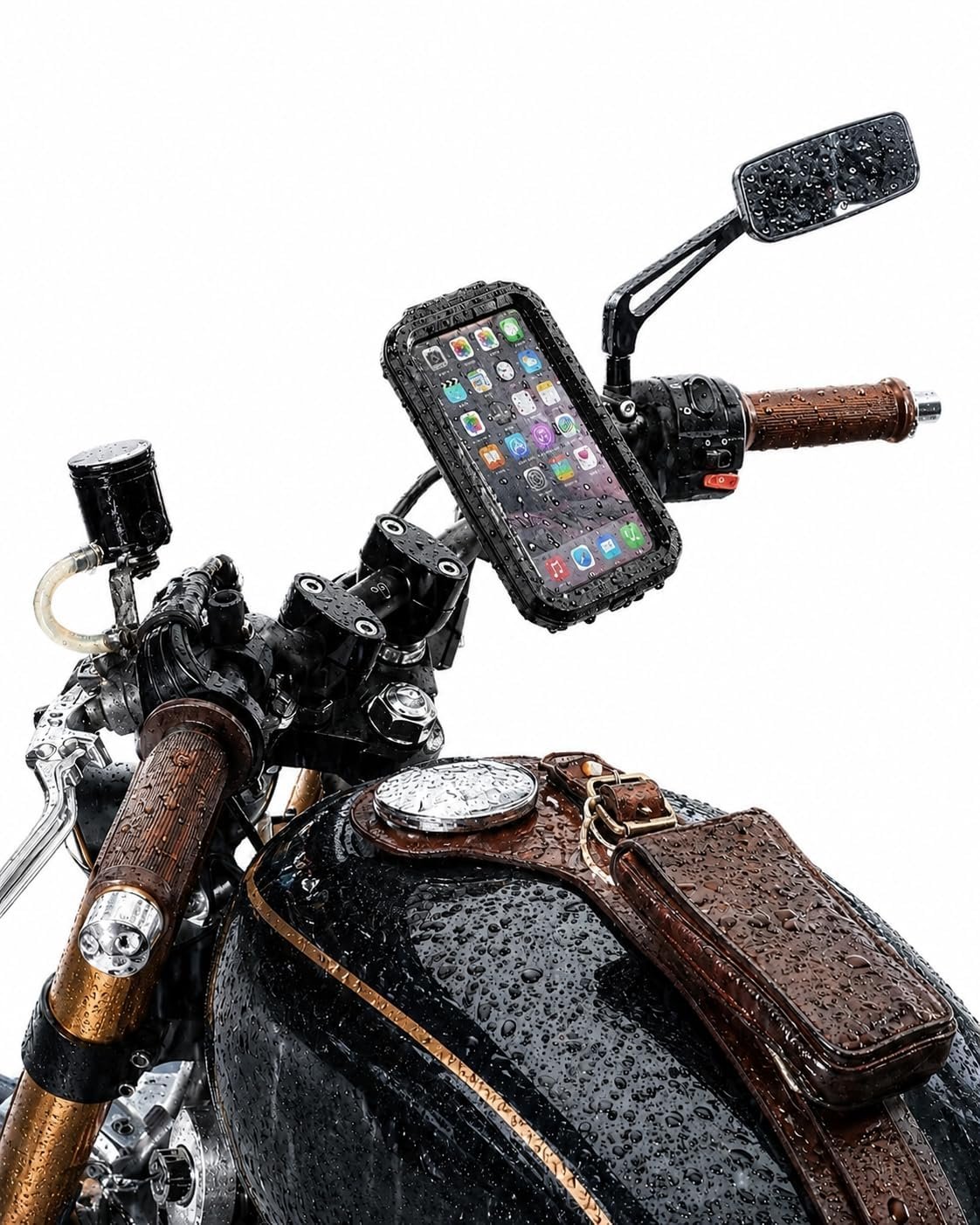 Waterproof Bike Phone Mount for Motorcycle & Bicycle. 360° Rotatable Handlebar Mobile Holder with Touch Screen Phone Case, Dustproof & Sunproof, Universal Fit for Smartphones