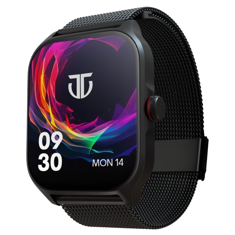 Titan Zeal 1.85" AMOLED Metal Case Smart Watch with BT Calling, SpO2, 100+ Sports Modes, Auto Sports Recognition, Fast Charging Smartwatch for Men & Women with – Black Mesh Metal Strap (Black)