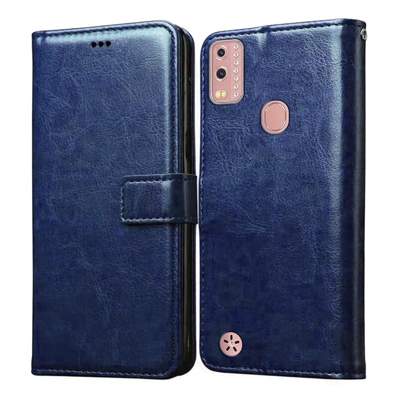 Amazon Brand-Solimo Flip Leather Mobile Cover (Soft, Flexible & Kickstand Back case) Compatible for Lava BeU (Blue)