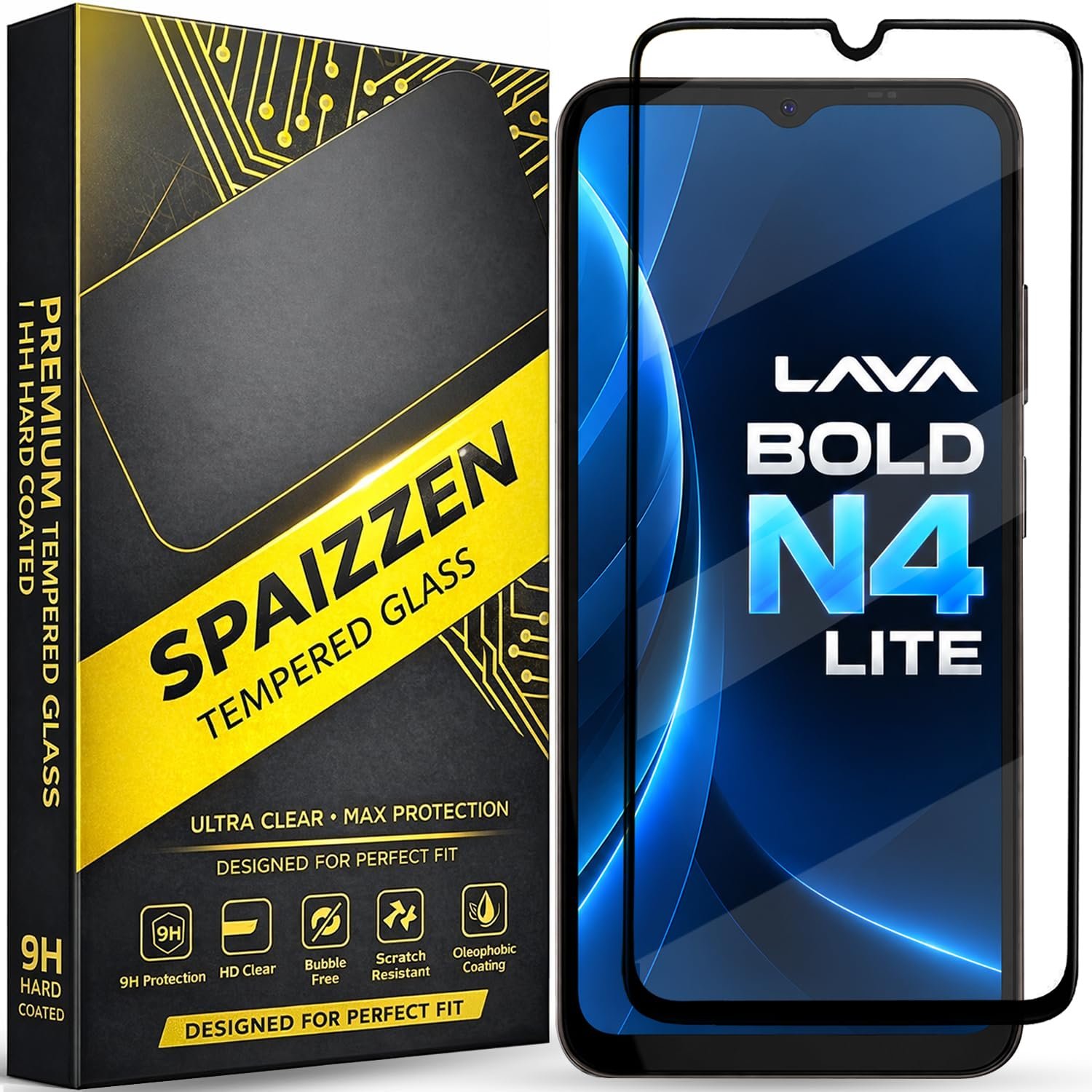 Military-Grade Tempered Glass Screen Protector Compatible for Lava Bold N4 Lite with Edge to Edge Coverage and Easy Self Installation kit