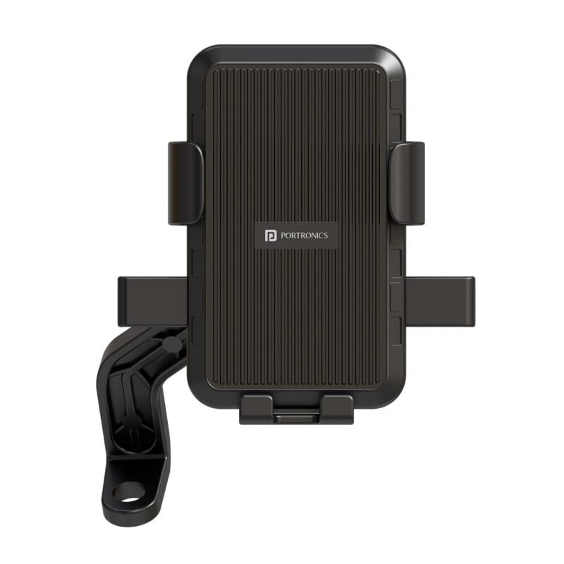 Portronics Mobike 5 Scooty/Scooter Phone Holder with Mirror Mount, 360 Degree Rotation, Strong Grip, Compatible with 4.7" to 7.2" Smartphone, Mobile Stand for Scooter, Cycle & Motorcycle (Black)