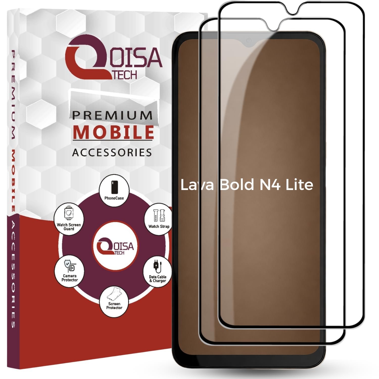 Premium Tempered Glass Screen Protector Guard For Lava Bold N4 Lite 4G (6.56 Inch, Pack of 2) | Edge to Edge Coverage With Easy to installation kit