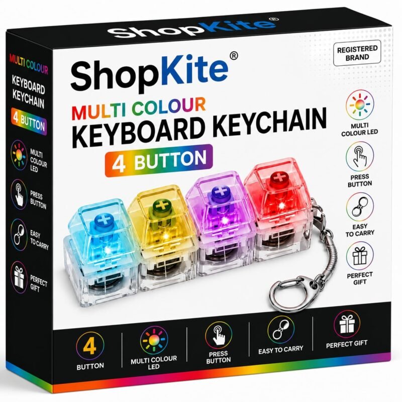 Mechanical Keyboard Switch Fidget Keychain with LED Glow | Clicky Keyboard Fidget Toy for Stress Relief | Portable EDC Finger Clicker | Gaming Desk Toy with Tactile Blue Switch [Colurful-1]