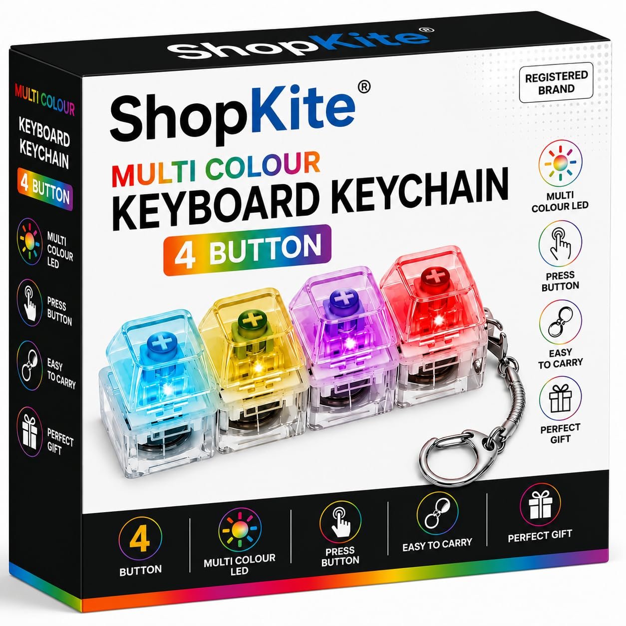 Mechanical Keyboard Switch Fidget Keychain with LED Glow | Clicky Keyboard Fidget Toy for Stress Relief | Portable EDC Finger Clicker | Gaming Desk Toy with Tactile Blue Switch [Colurful-1]