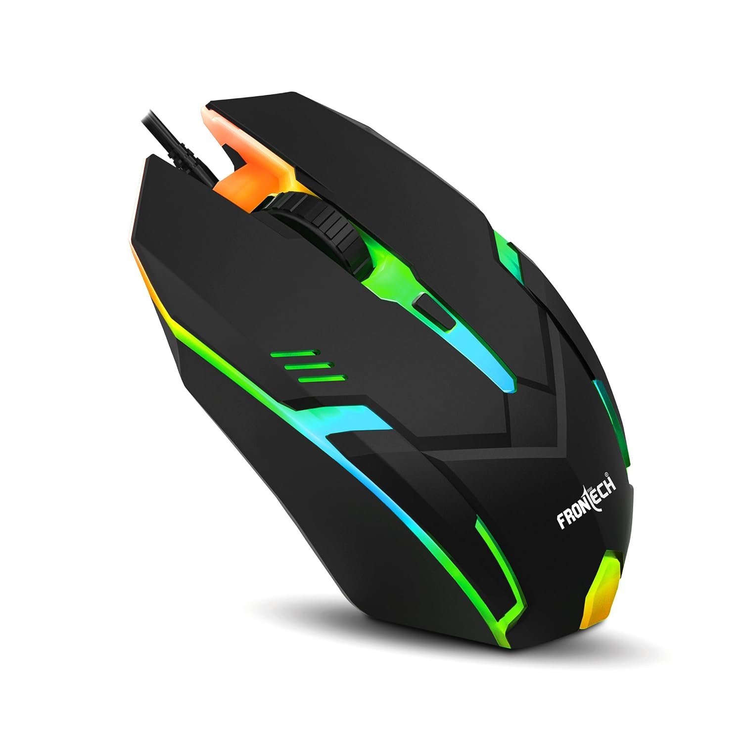 FRONTECH Wired USB Optical Mouse | 3 Button Mouse| RGB Light| 1500 DPI | Scroll Wheel| Compact and Stylish Design| USB Plug & Play (MS-0067, Black)
