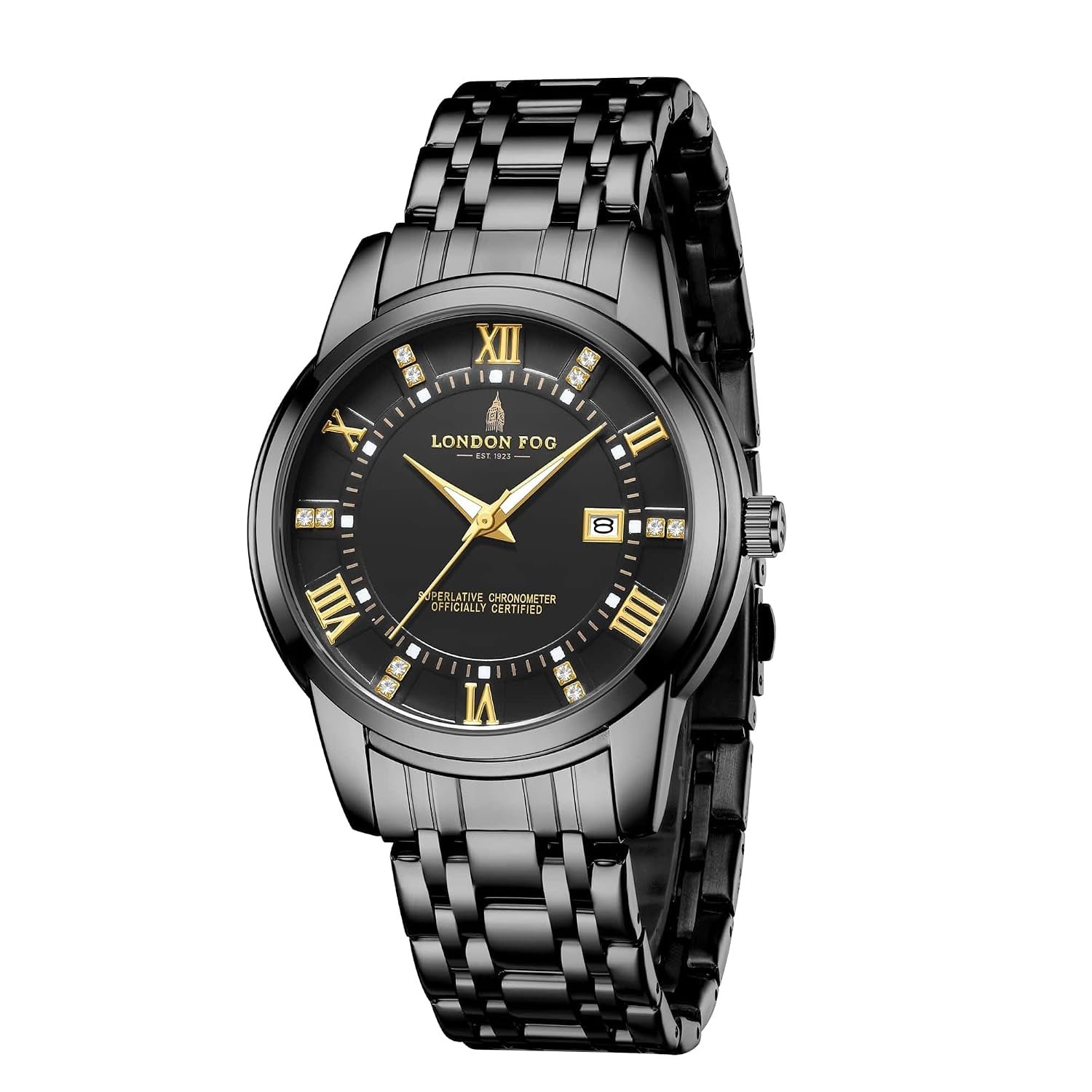 London Fog Regent Collection Analog Quartz Watch for Men with Round Dial and Stainless Steel Strap, Metal Case, Date Display, Luminous Hands & Hour Markers, Water Resistant