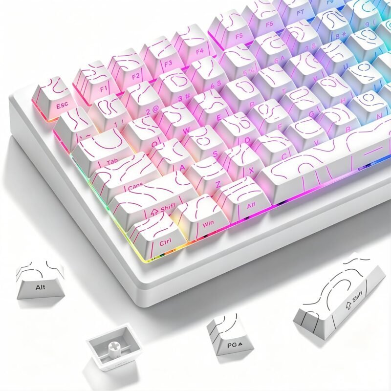 ZORBES 130-Key Topographic Keycaps for Mechanical Keyboard, White