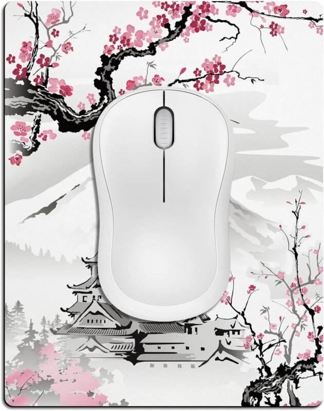 Japanese Mouse Pad, Cherry Blossom Mousepad, Vintage Computer Pad, Non-Slip Rubber Base Anime Gaming Mouse Mat for Home Office, Chinese Ink, 9x7.5 inch (JAPANES Blossom)