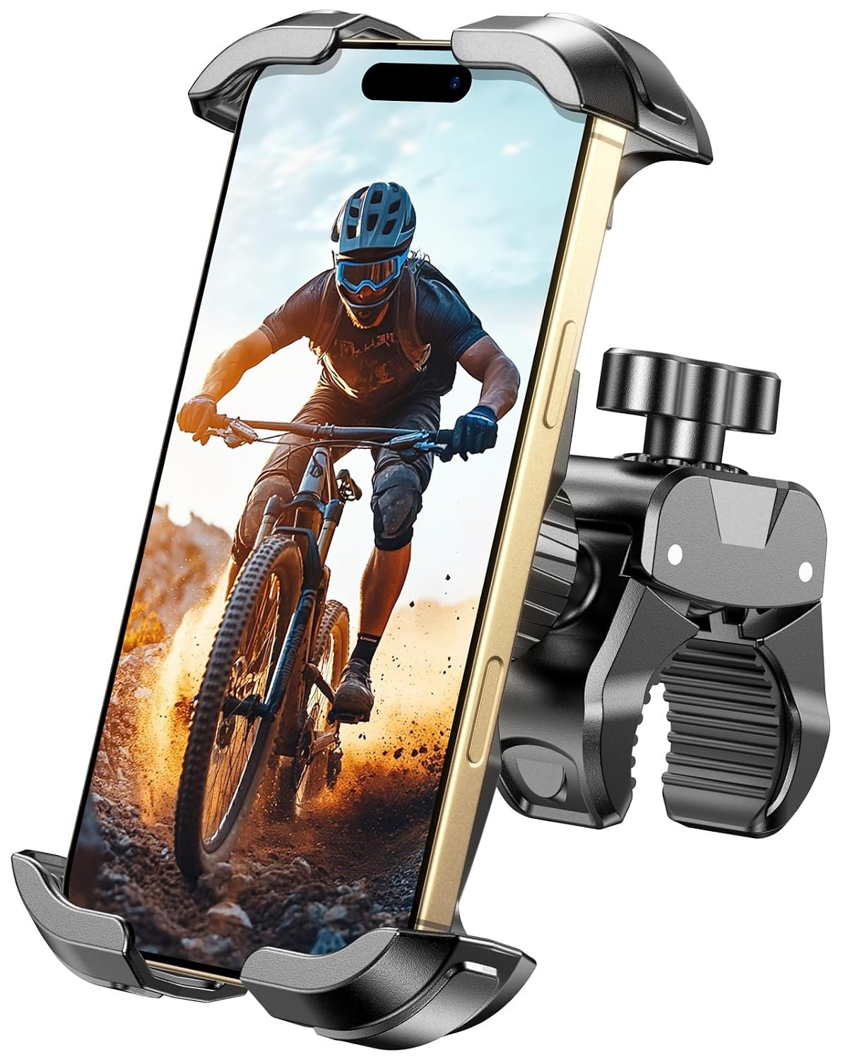 Motorcycle Phone Mount, [One Click Lock] Bike Phone Mount, Handlebar Phone Mount with Safety Lock Compatible with iPhone, Samsung and
