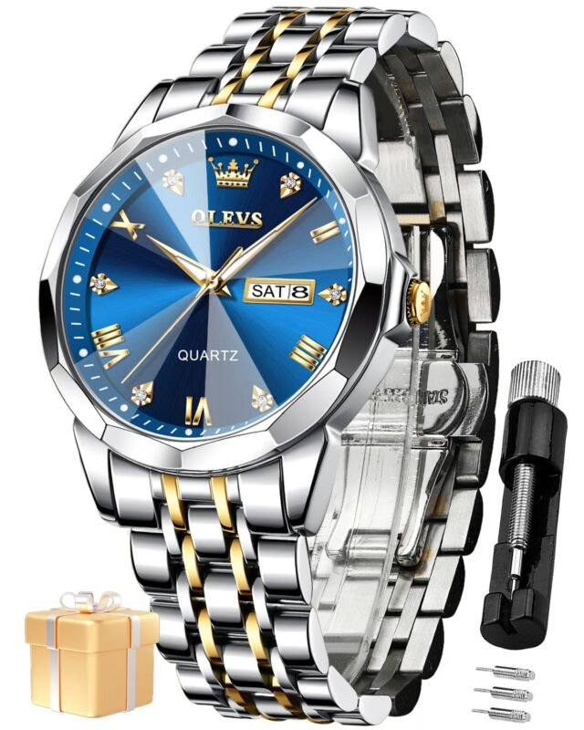 OLEVS Watch for Men Analog Quartz Luxury Diamond Business Watches Stainless Steel Waterproof Luminous Date Chain Watch for Man