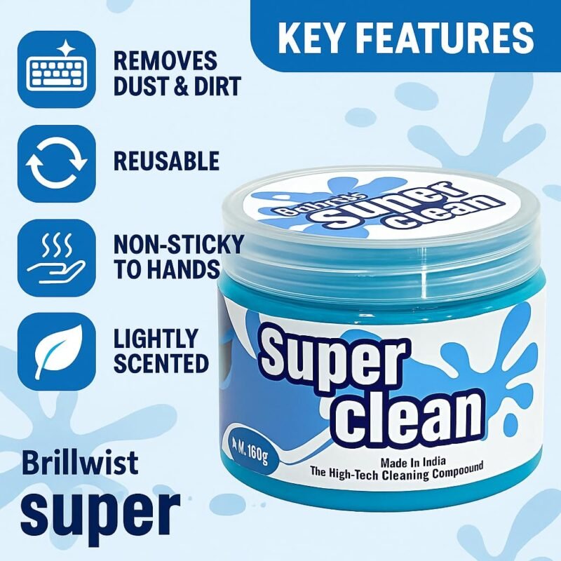 Super Clean Magic Gel, Universal Cleaning Gel for Car Interior, Keyboard, and Electronics, Reusable Dust Cleaner, Perfect for Auto Vents, PC, and More (160 Gram, Blue) (Pack of 4)