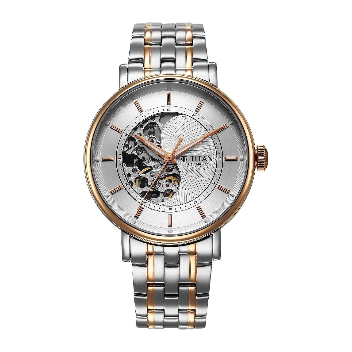 Titan Yin Yang Skeletal Automatic Analog with White Dial Silver and Rose Gold Stainless Steel Strap Watch for Men - 90222KM01