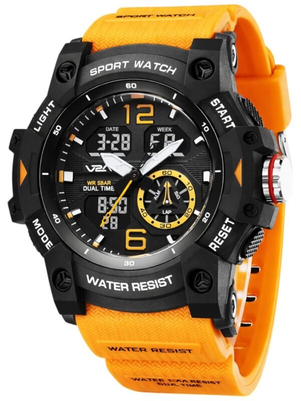 V2A Stryke 50mm Analog Digital Watch for Men | Rugged Guard Bezel Design | Alarm Stopwatch Backlight | TPU Sport Strap | 50M Water Resistant Outdoor Watch | Gift for Mens