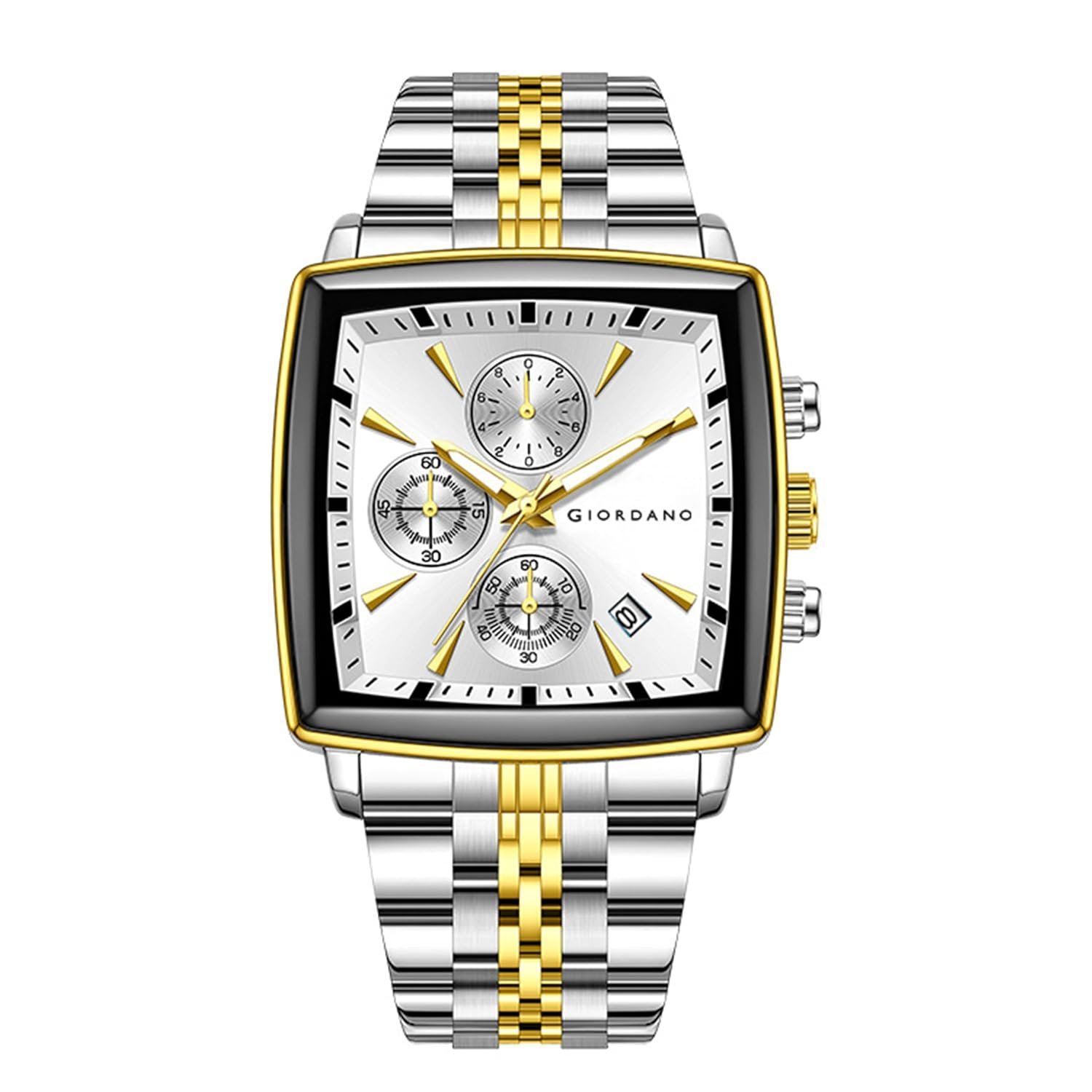 Giordano Multi Function Watch for Men with Square Dial, Stainless Steel Strap and Date Display
