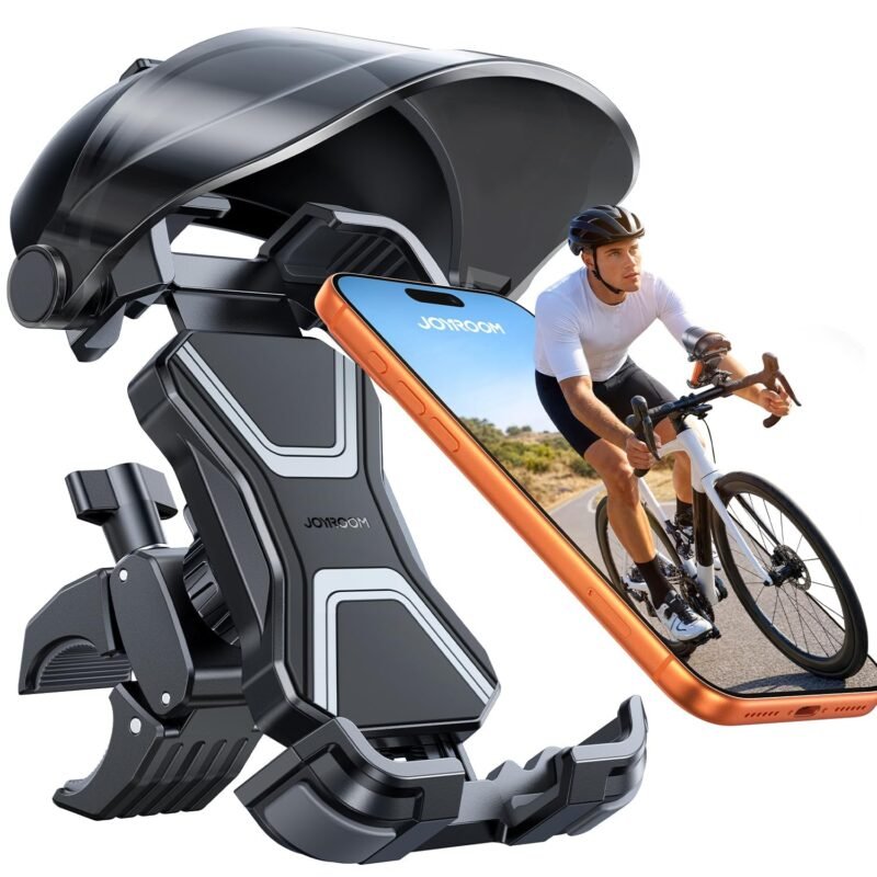 JOYROOM Bike Phone Holder Mount, [The First Sunshade] [1s Quick Lock] Phone Mount for Bike Scooter Ebike, Bicycle Cell Phone Holder Clip for iPhone 17 16 15 Pro Max S25, More 4.7-7.2" Smartphones