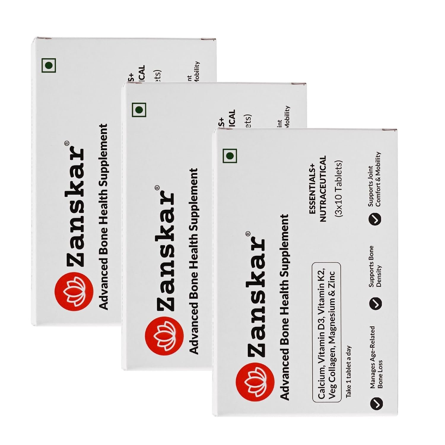 Zanskar Advanced Bone Health Tablet (90 Tablets) | Calcium, Vitamin D3, Vitamin K2, Collagen, Magnesium & Zinc (1200mg) | 100% Veg | Bone Health and Joint Support