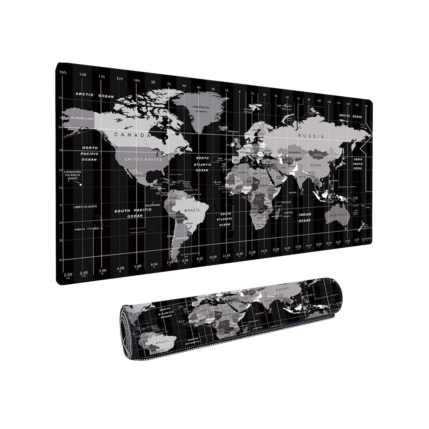Dyazo Large World Map Anti-Slip Extended Desk Mat| Mouse Pad | Water Resistant Mat for Laptop| Computer Size 800 x 300 x 3 mm (Black No Logo)