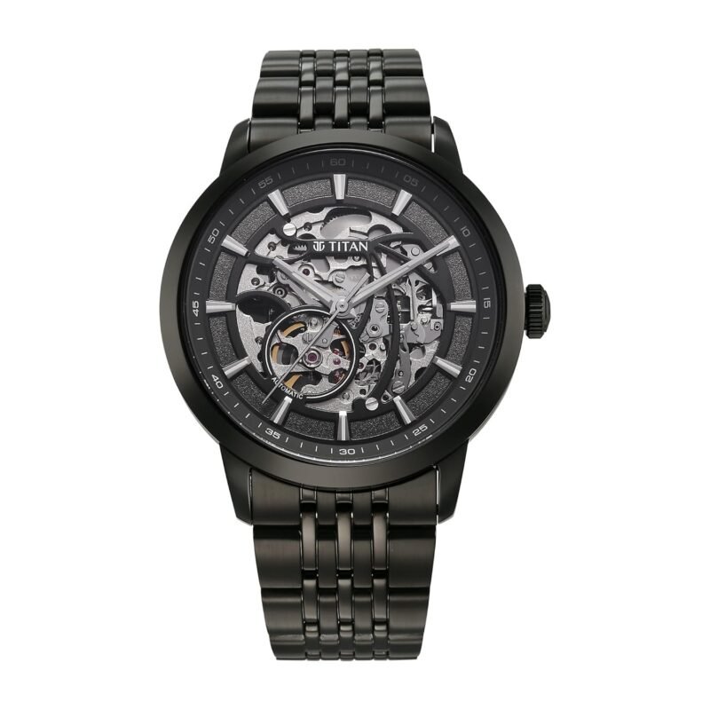 Titan Phoenix Skeletal Automatic Analog with Gun Dial Black Stainless Steel Strap Watch for Men - 90223NM01