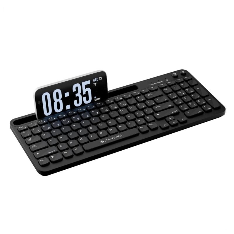 Zebronics Keypad X3 Wireless Keyboard, 102 Keys, 12 Multimedia Keys, 2.4GHz + BT, UV Coated Keycaps, Mobile & Tablet Holder, ₹ Rupee Key, Retractable Stand, USB Nano Receiver (Black)
