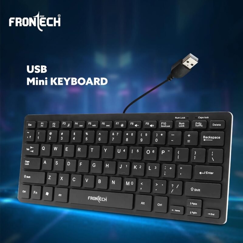 FRONTECH Wired Mini Keyboard | Membrane Keys with Retractable Stands | USB Plug & Play | Ergonomic & Comfortable Design | 1 Year Warranty (KB-0041, Black)