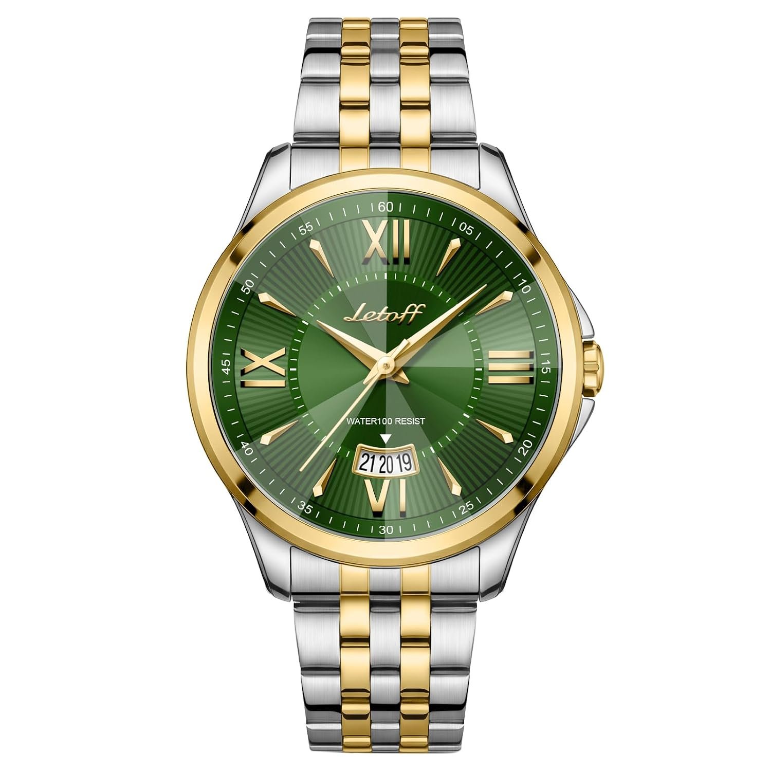 Letoff Men's Analog Watch,Tool-Free Adjustable Clasp, Water Resistant 100ft, Roman Numeral Dial, Stainless Steel Case & Strap, Perfect for Business & Casual Wear