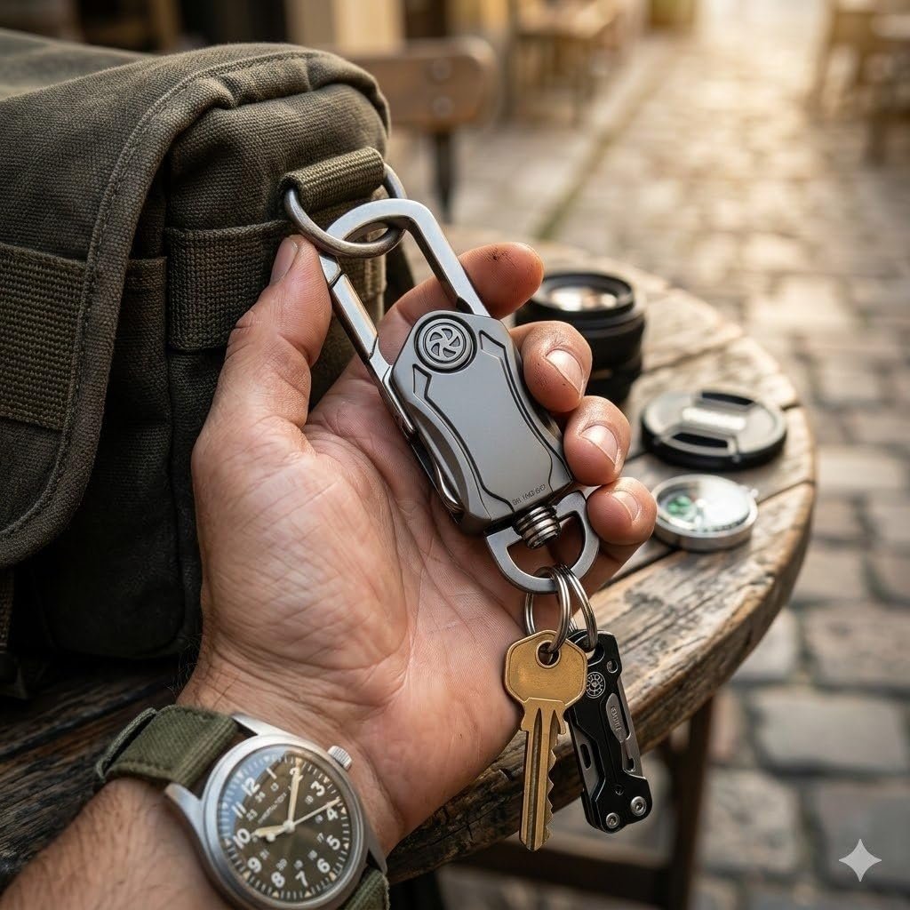 Multifunction Keychain 5 In 1 Heavy Duty Dual Metal Ring, Bottle Opener, Mobile Phone Holder, 360° Rotate Spinner - Outdoor Carabiner Portable Key-Chain For Bike & Car R5I1K-41Z,