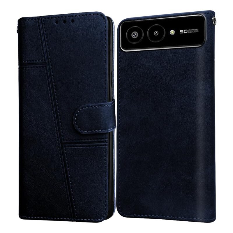amazon basics Flip Leather Mobile Cover (Soft & Flexible Back case) for Lava Blaze AMOLED 2 5G (Blue)