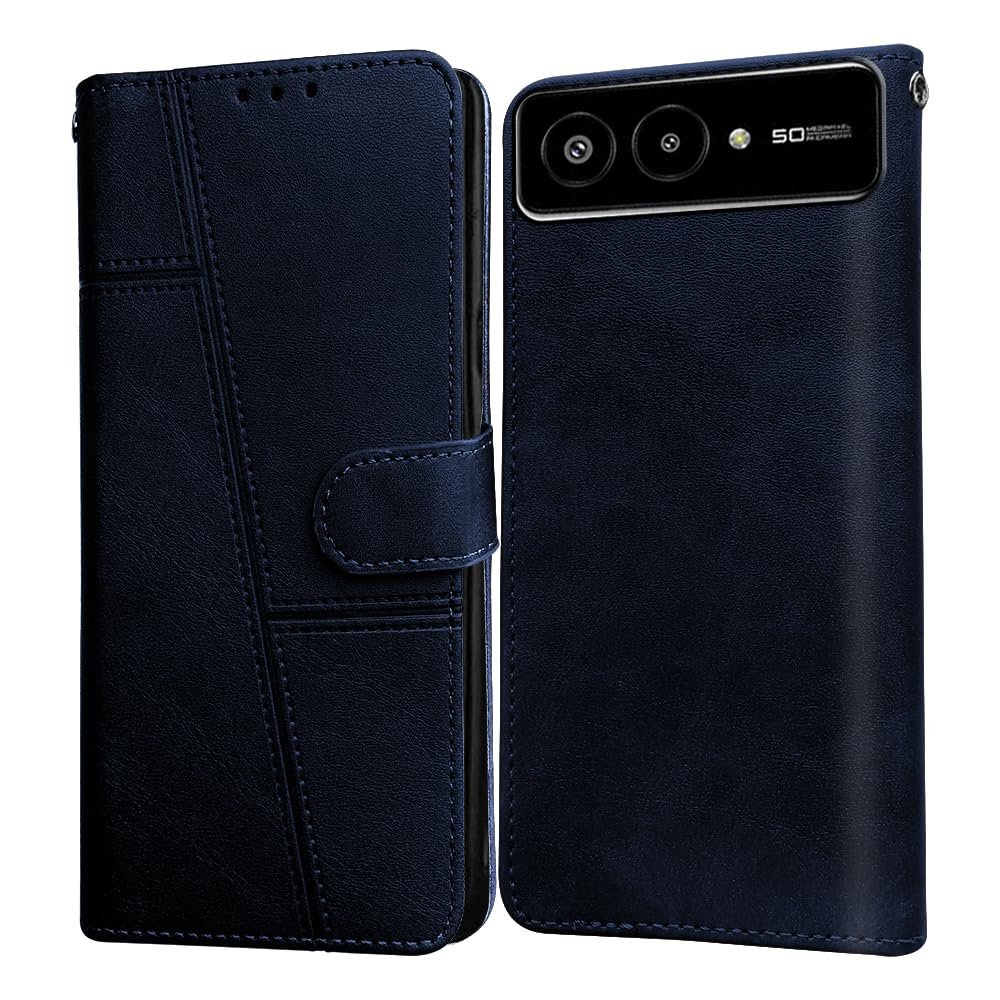 amazon basics Flip Leather Mobile Cover (Soft & Flexible Back case) for Lava Blaze AMOLED 2 5G (Blue)
